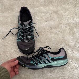Merrell All Out Fuse in Black and Blue women's trail running shoes size 7.5